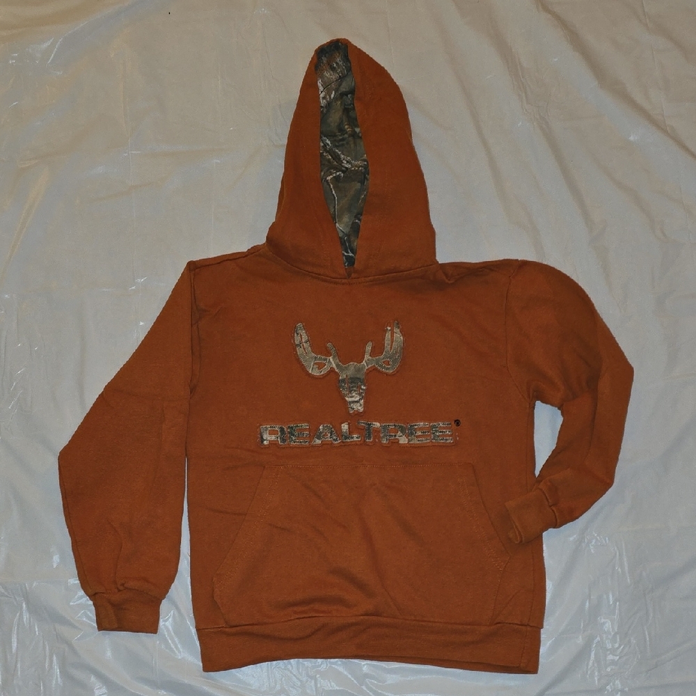Buckhorn River Realtree Boy's Rust Color Hoodie with Camo Accents S